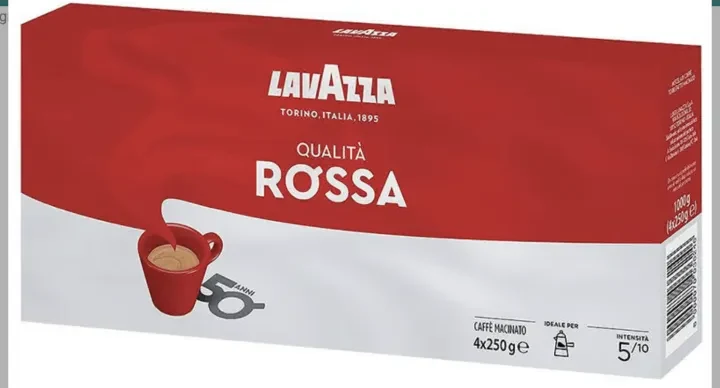 Lavazza Qualità Rossa red and white box marked 4 × 250 g